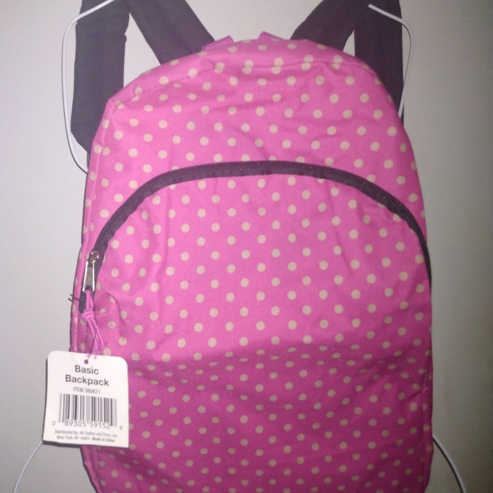 Pink Polka Dot Backpack/Travel/Hiking/ School Bag 2 Strap